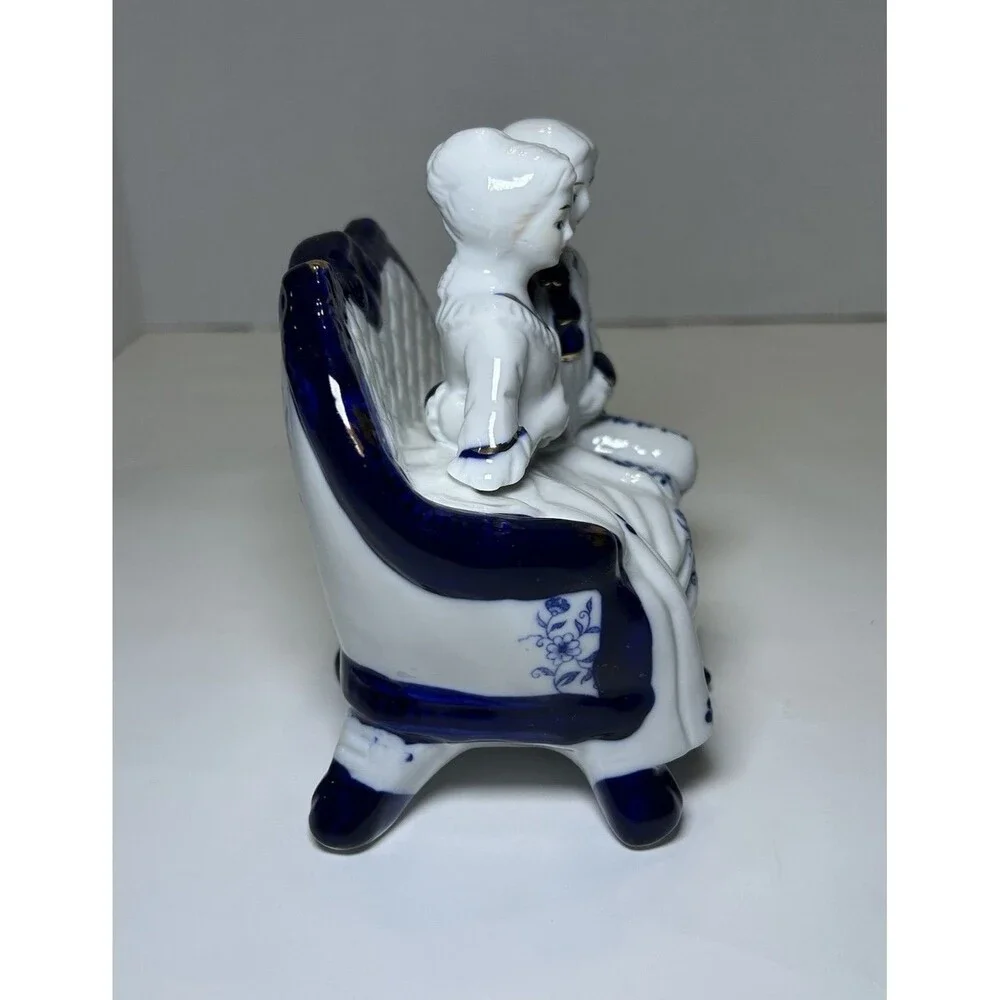 Vintage Victorian/Colonial Porcelain Couple On Sofa White/Blue Home Decor